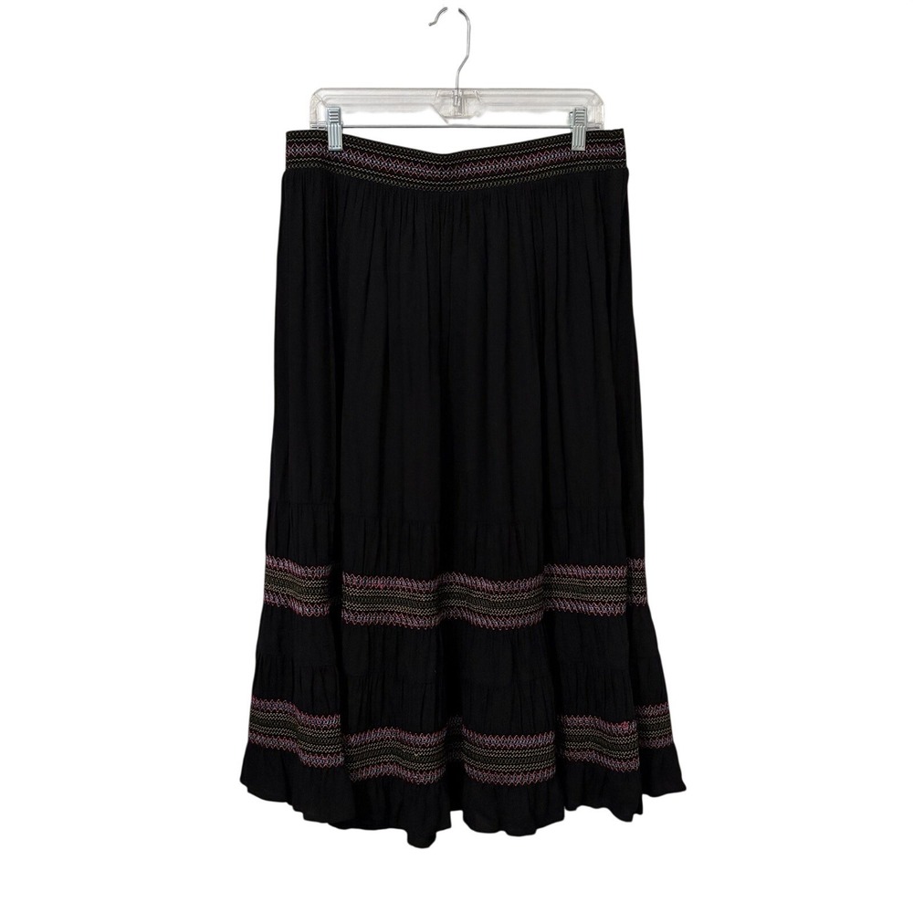 Embroidered‎ Tiered Cottagecore Boho Maxi Skirt L Whimsical Festival European